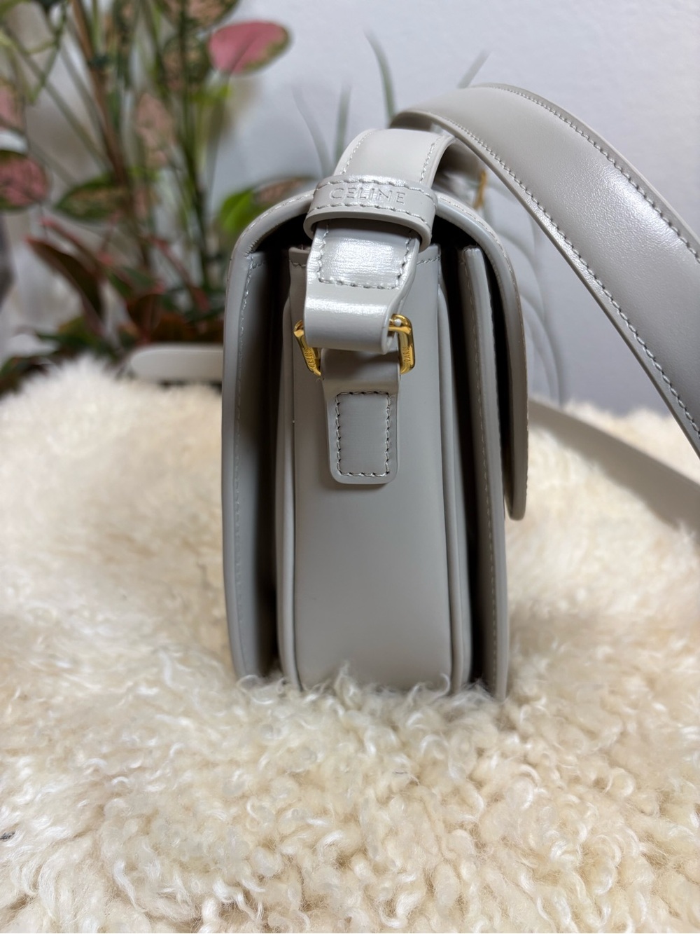 Celine Triomphe Shoulder Bag in Light Cream with Gold Hardware - Picture 6 of 13
